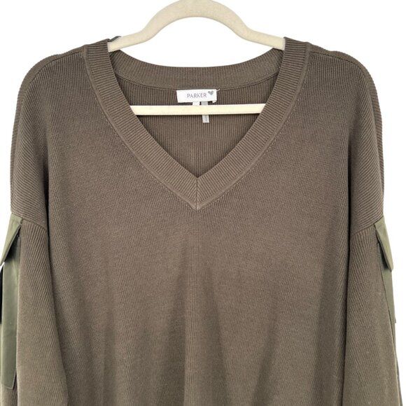 Parker Cargo Pocket V-Neck Sweater Olive Green Size Large - Picture 4 of 10